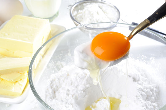 yolk on flour
