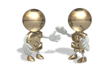 Mr dollar and euro in a dialog pose