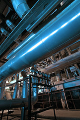 Pipes, tubes, machinery and steam turbine at a power plant