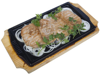 The baked pork with onions