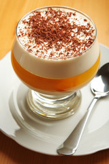 Multilayer gelatin dessert with jelly in glass