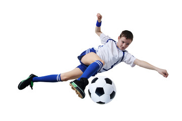 Fototapeta na wymiar Boy with soccer ball, Footballer. (isolated)
