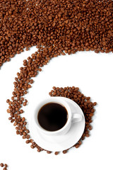 Cup with coffee, costing on coffee grain