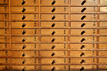 Wooden drawers at Japanese temple