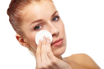 beautiful woman with cotton swab