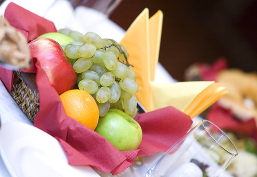 Fruit basket on the table in a restaurant