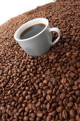 Cup with coffee, costing on coffee grain