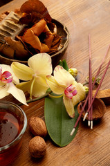 aromatherapy incense and bowl of oil massage
