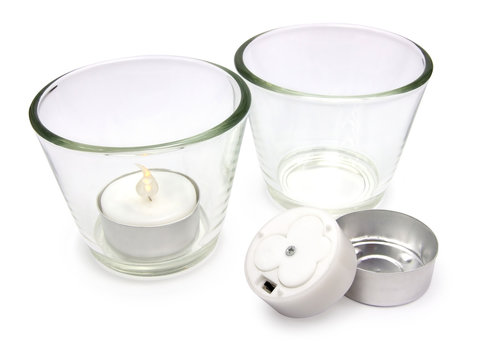 Electric tealight candles in glass candle holders