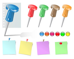 Vector push pins and stickers set.