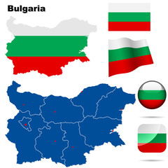 Bulgaria  vector set. Shape, flags and icons.