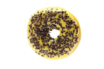 Donut with chocolate and colorful sprinkles, isolated on white