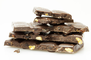 pieces of chocolate  folded mountain, isolated on white