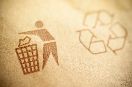 background - garbage recycling sign, brown kraft paper