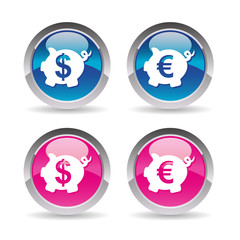 Icône tirelires dollar et euro