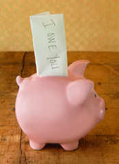 Piggy Bank with IOU Note
