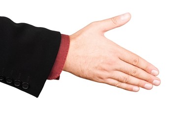 Obraz premium Open hand ready to seal a deal, isolated over white