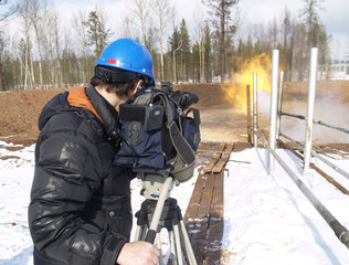 cameramann in work. tv operator with camcorder