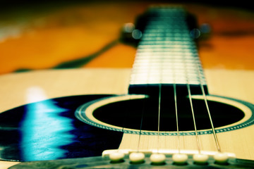 Guitar, close up,retro style toned photo