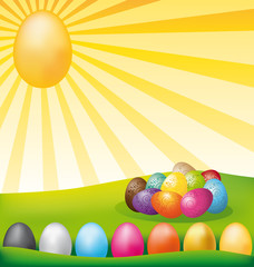 Colorful easter eggs in a meadow