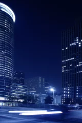 Stoff pro Meter Blue night city lights and buildings in Houston © lunamarina
