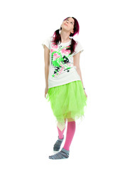 bizarre pink hair emo girl