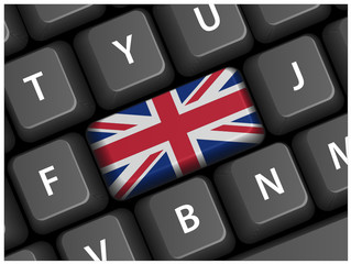 Obraz premium Klawisz flagi brytyjskiej na klawiaturze (Wielka Brytania Union Jack English GB)