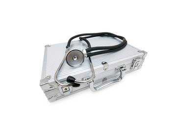 Stethoscope and case isolated on the white