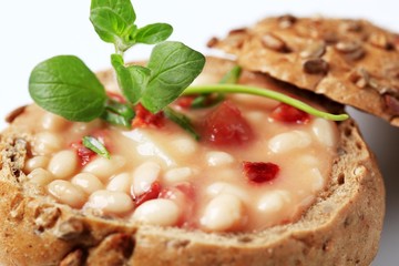 Bean soup in bread bowl