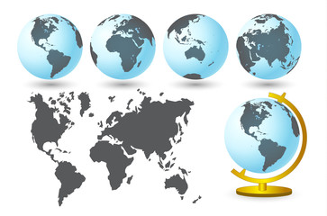 World Map with Globes Set