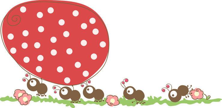 ants running with easter egg