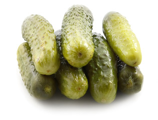 Marinated cucumbers on the white