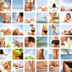 Collage of different spa treatment images with women