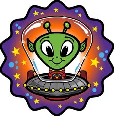 Gartenposter Niedlicher Cartoon-Alien in UFO © Brian Goff