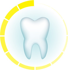 Tooth on a blue background and a symbol of hours around