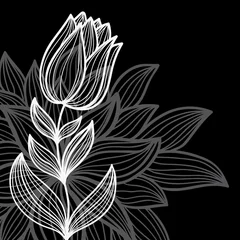Crédence de cuisine en verre imprimé Fleurs noir et blanc fond floral noir
