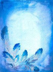 Blue background with feathers
