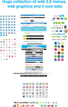 Huge collection of web 2.0 menus, web graphics and 4 icon sets