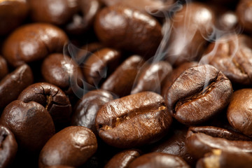 hot roasted coffee beans background