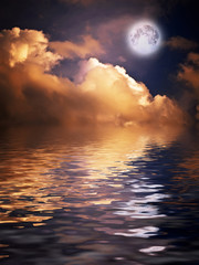 moon with nightly clouds over the water © B@rmaley