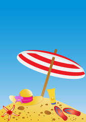 Vector of umbrella, hat, flip-flops, cream, starfish