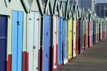 Beach Huts on Brighton Seafront. East Sussex. England