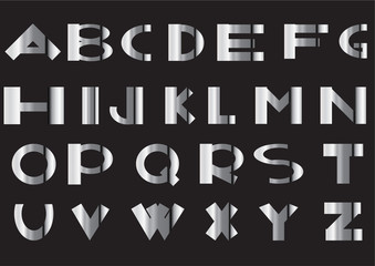 metallic alphabet on a black background