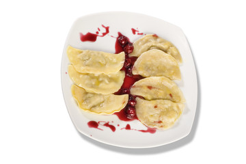 Ukrainian national dish varenyky (ravioli) with cherry