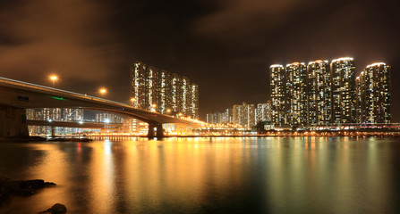 Residential Apartment Buildings in Hong Kong at night