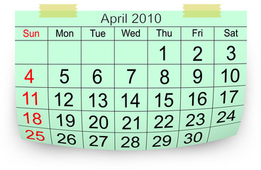 calendar april 2010