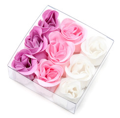 Fabrics rose in transparent gift to box