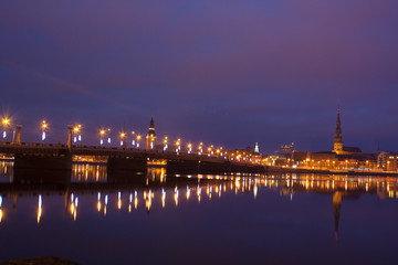 Fototapeta na wymiar Night river with bridge