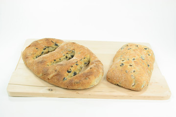 Different types Mediterranean olive breads.