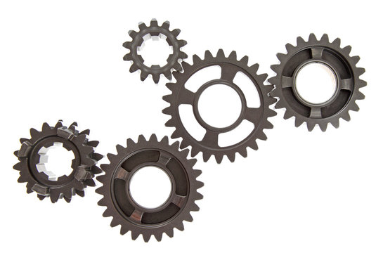 Large mechanical gears linked together
